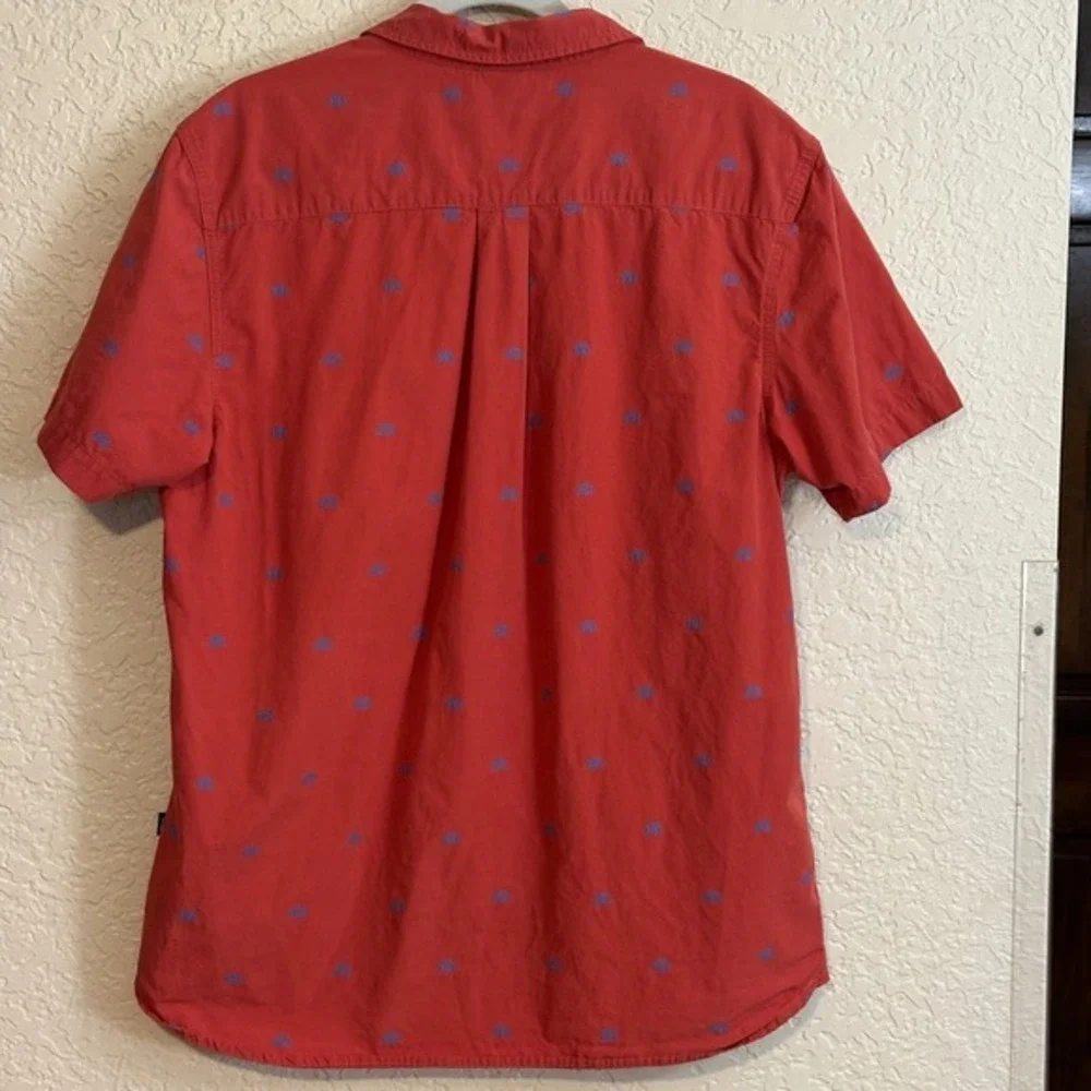 The North Face Mens Large Button Up Shirt‎ Red Blue Geometric Print Short Sleeve